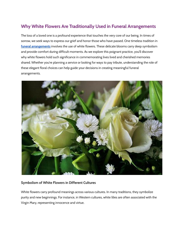 why white flowers are traditionally used n.w