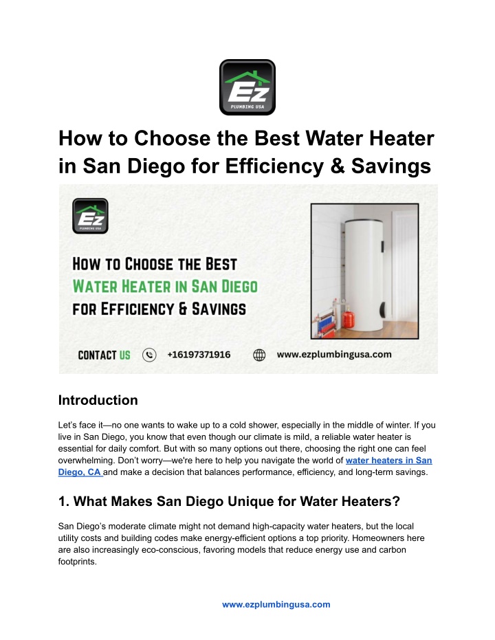 how to choose the best water heater in san diego n.w