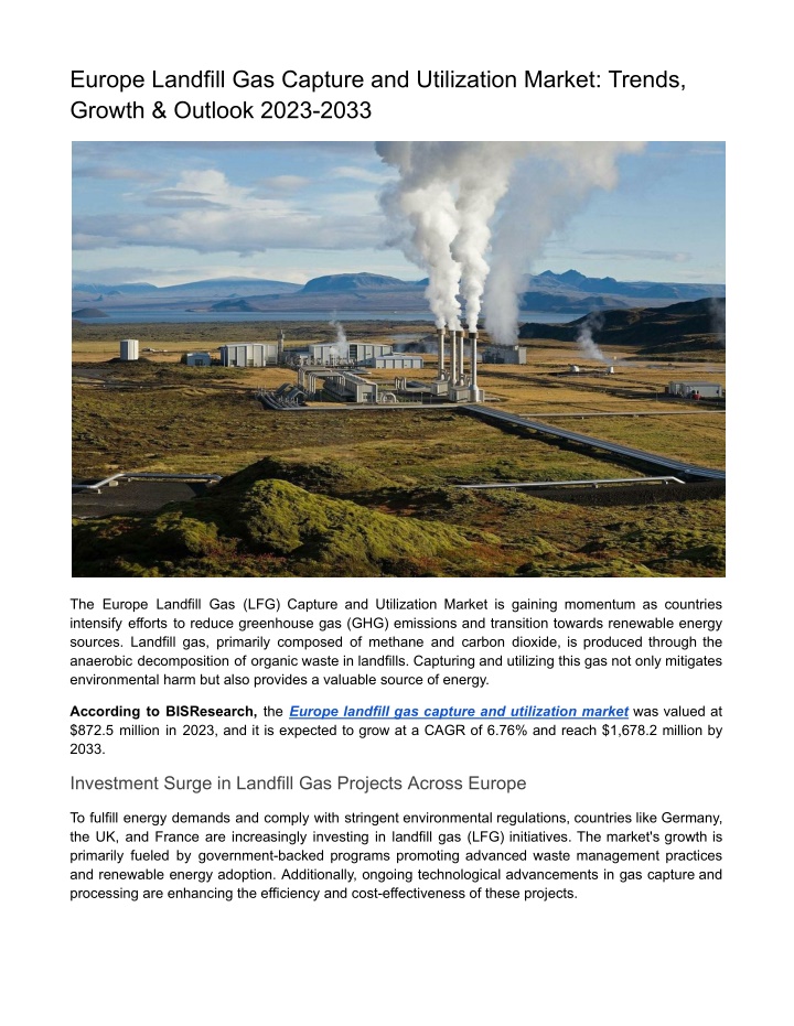 europe landfill gas capture and utilization n.w