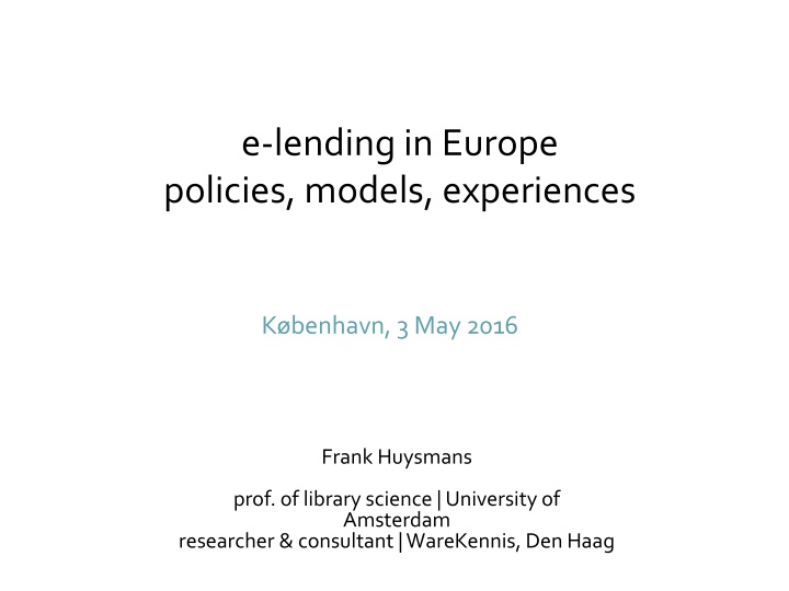 e lending in europe policies models experiences n.w