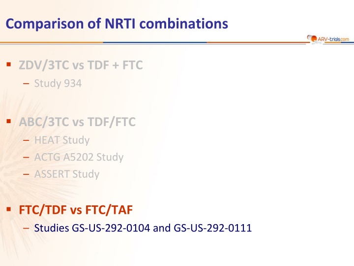 comparison of nrti combinations n.w