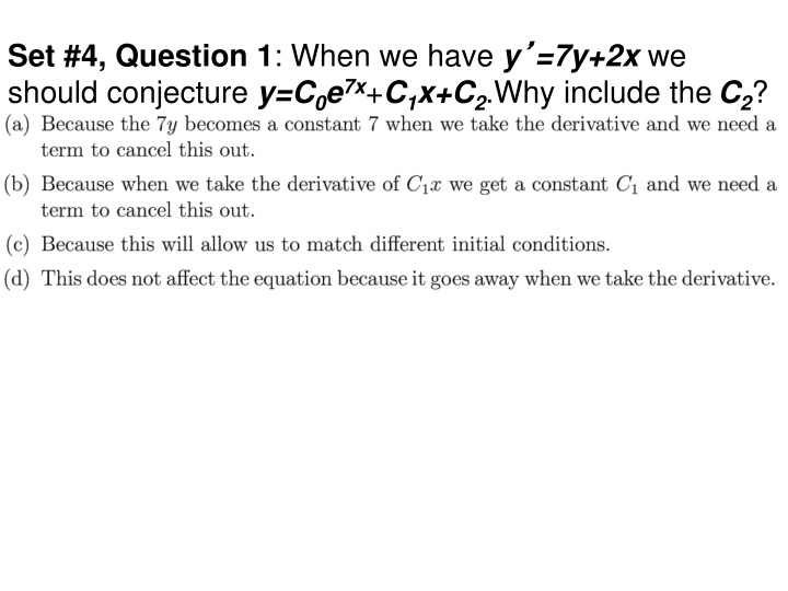 set 4 question 1 when we have y 7y 2x we should n.w