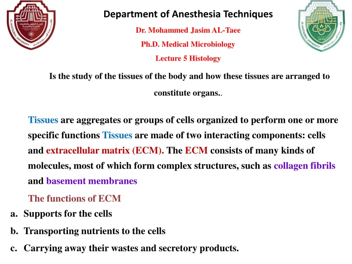 Histology: Study of Tissues and Organ Formation