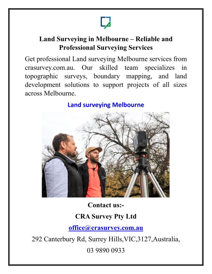 land surveying in melbourne reliable n.w