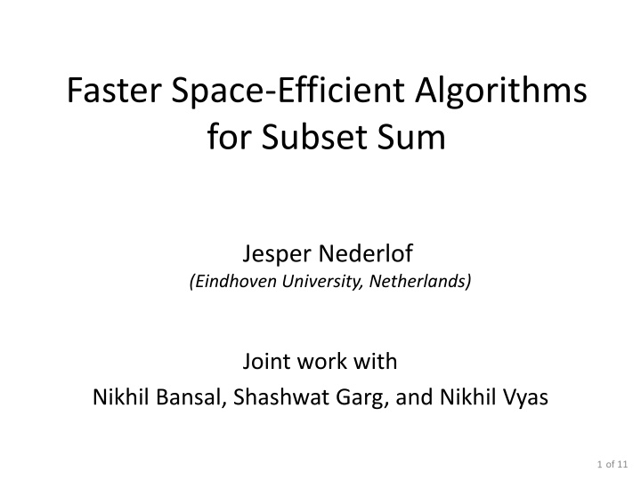 faster space efficient algorithms for subset sum n.w