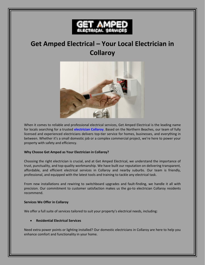 get amped electrical your local electrician n.w