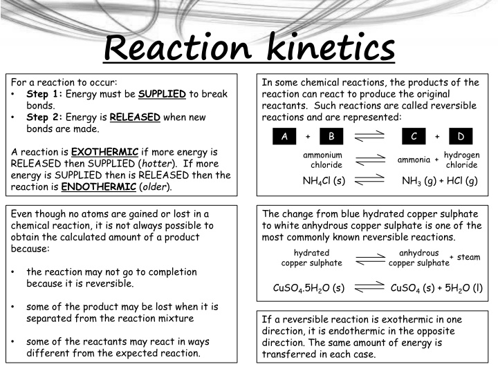reaction kinetics for a reaction to occur step n.w