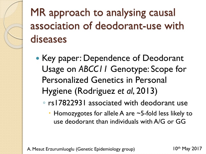 mr approach to analysing causal association n.w
