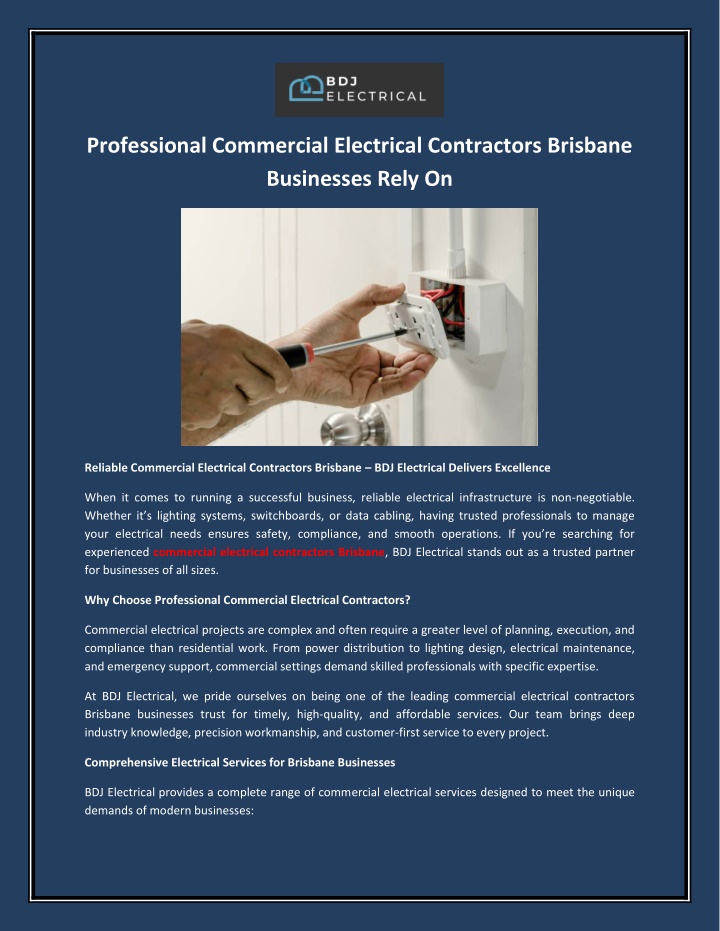 professional commercial electrical contractors n.w