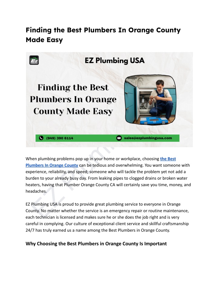 finding the best plumbers in orange county made n.w