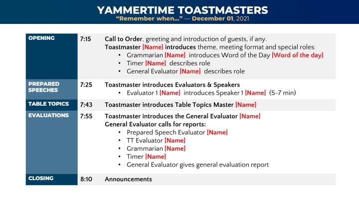 yammertime toastmasters remember when december n.w