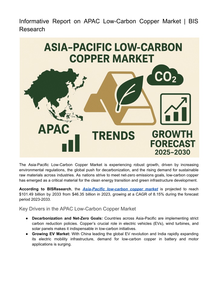 informative report on apac low carbon copper n.w