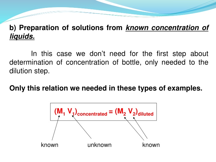Preparation of Solutions from Known Concentration of Liquids