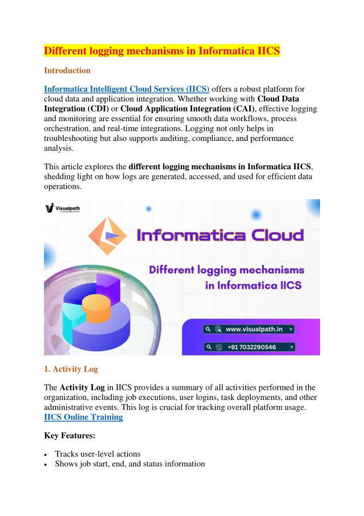 different logging mechanisms in informatica iics n.w