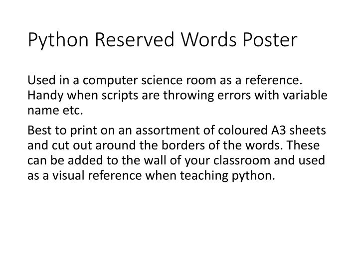python reserved words poster n.w