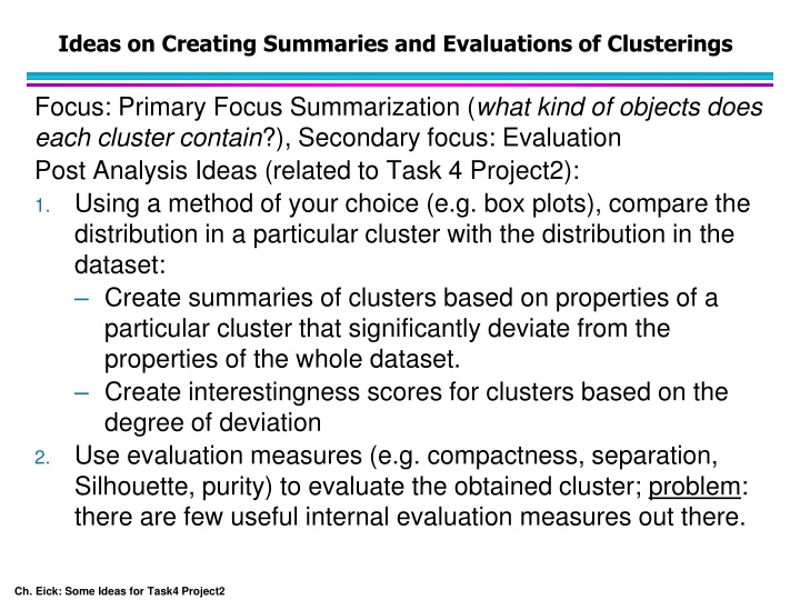 ideas on creating summaries and evaluations n.w