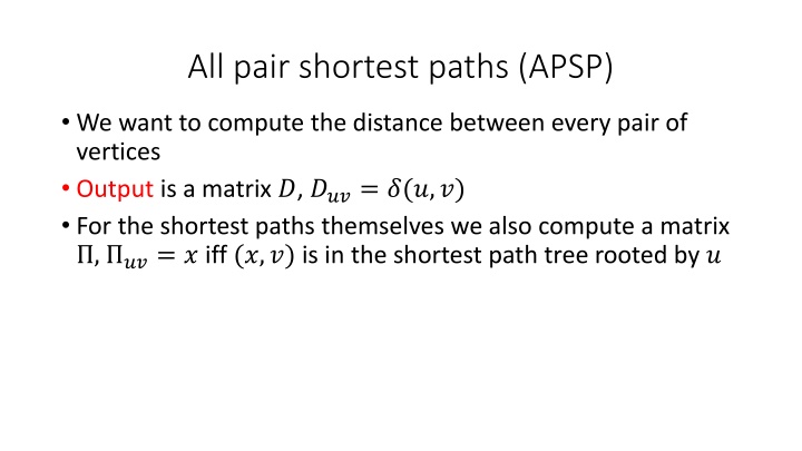 all pair shortest paths apsp n.w