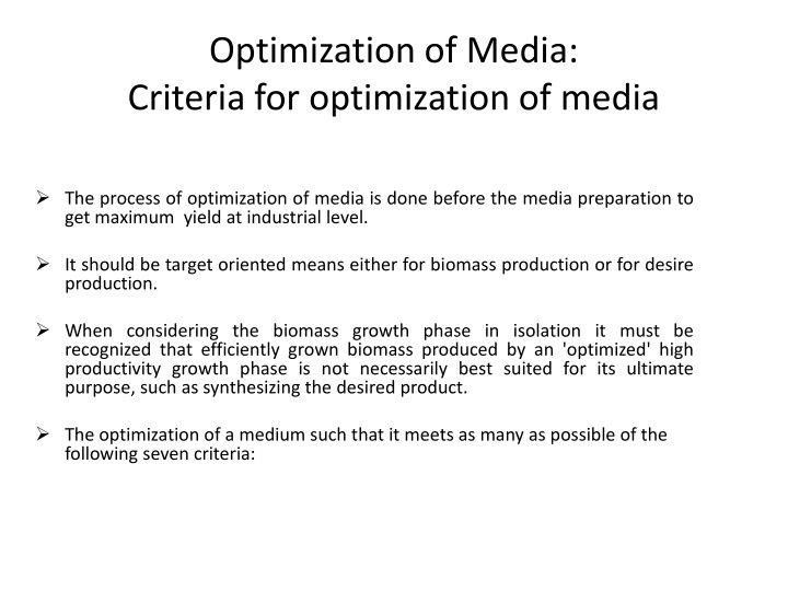 optimization of media criteria for optimization n.w