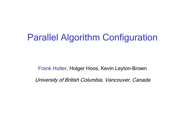 parallel algorithm configuration n.w