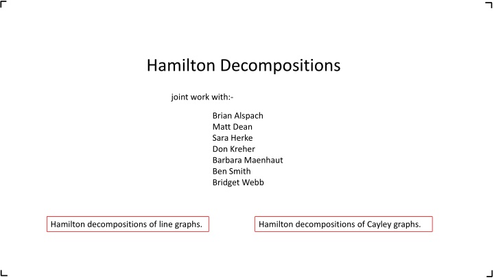 hamilton decompositions n.w