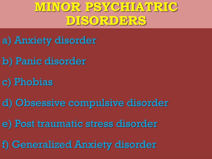 minor psychiatric disorders n.w