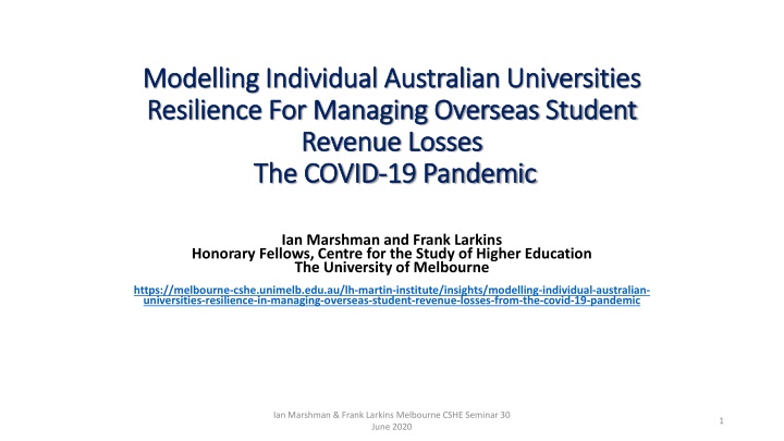 modelling individual australian universities n.w