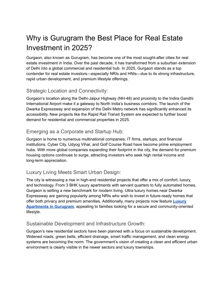 why is gurugram the best place for real estate n.w