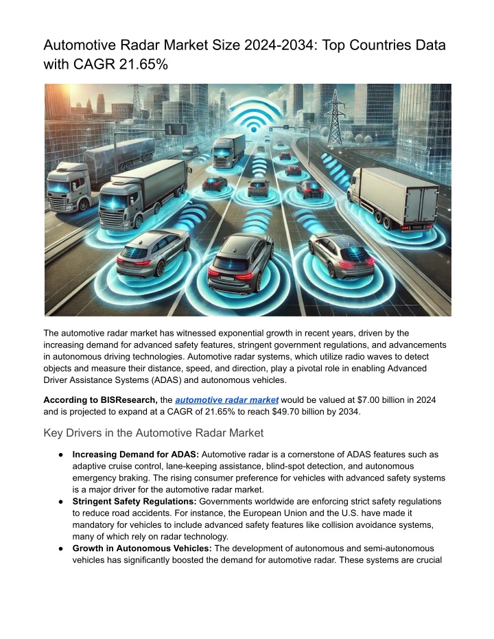 automotive radar market size 2024 2034 n.w