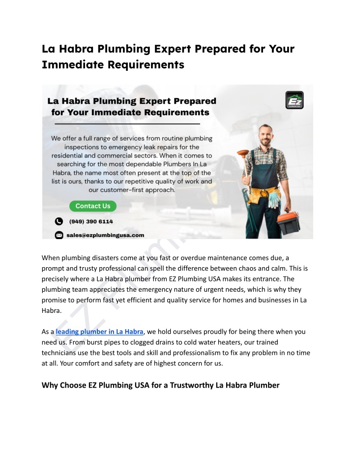 la habra plumbing expert prepared for your n.w