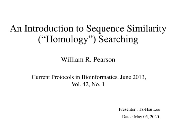 an introduction to sequence similarity homology n.w