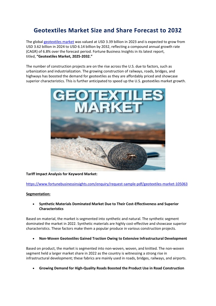 geotextiles market size and share forecast to 2032 n.w