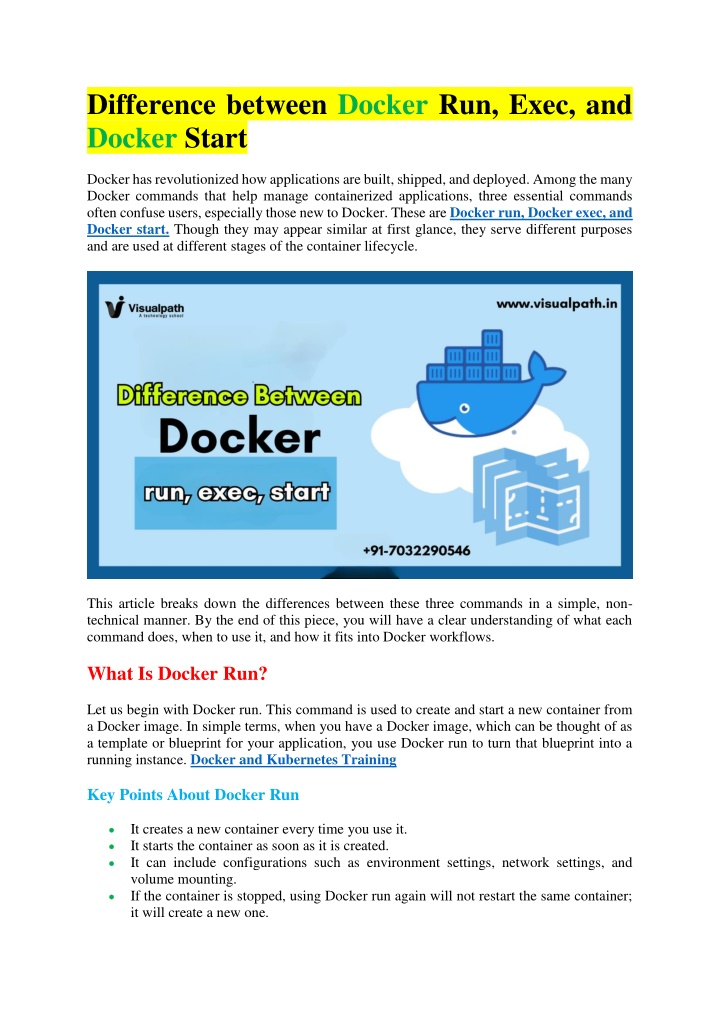 difference between docker run exec and docker n.w