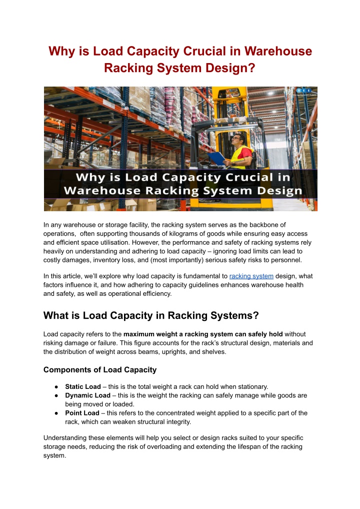 why is load capacity crucial in warehouse racking n.w