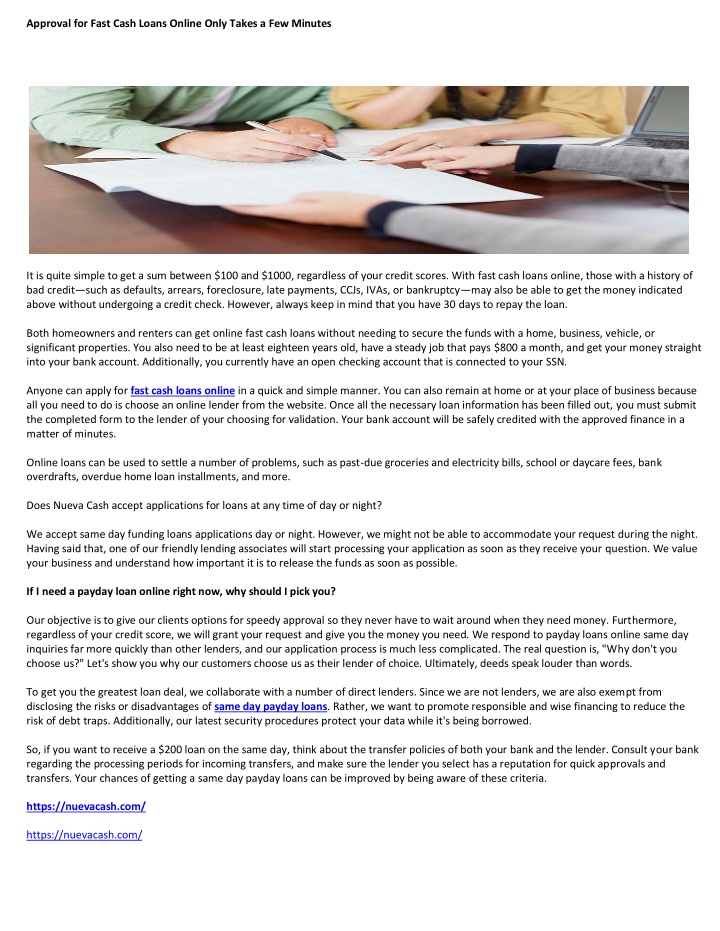 approval for fast cash loans online only takes n.w