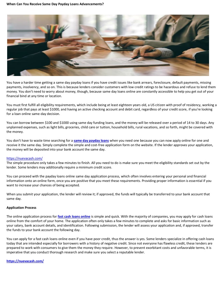 when can you receive same day payday loans n.w