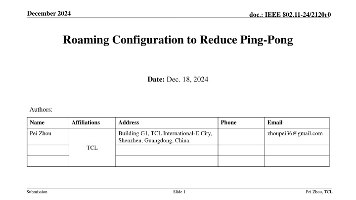 Roaming Configuration to Reduce Ping-Pong Issue in IEEE 802.11-24