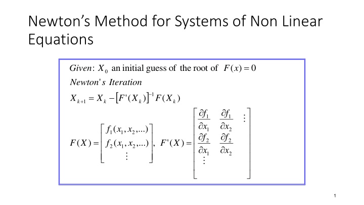 newton s method for systems of non linear n.w
