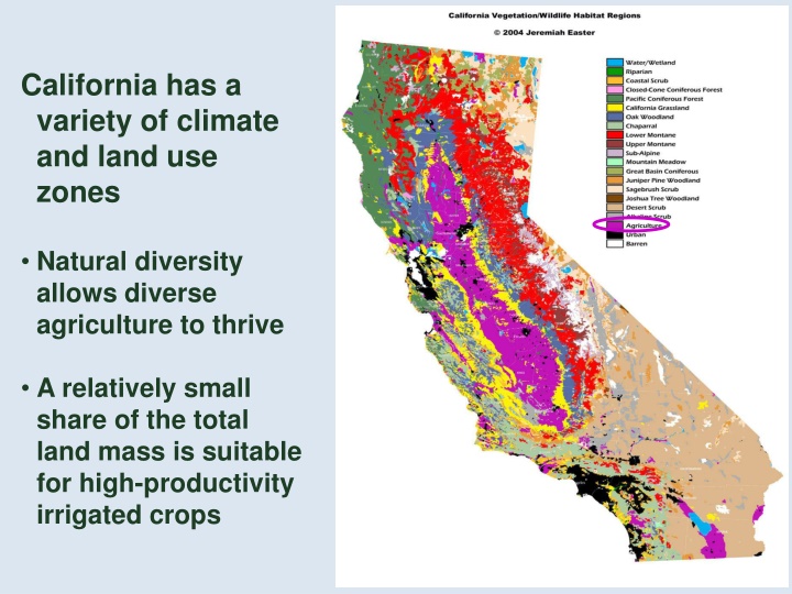 california has a variety of climate and land n.w