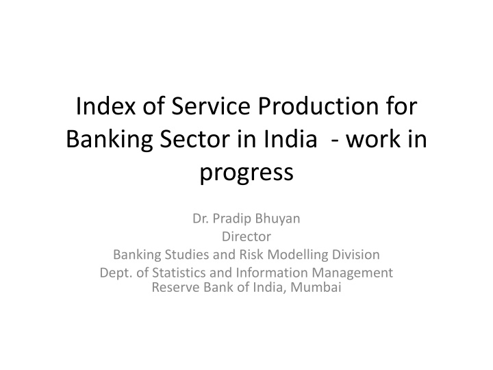 index of service production for banking sector n.w