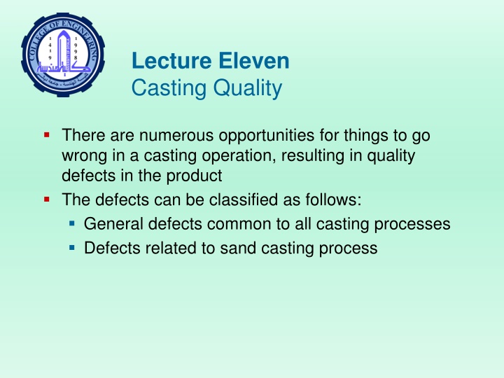 lecture eleven casting quality n.w