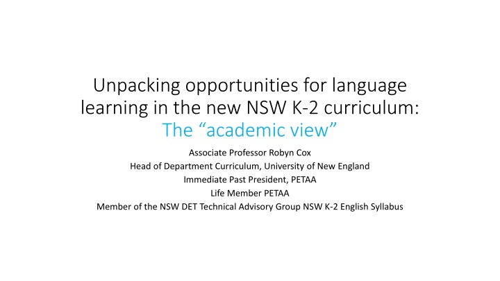 Unpacking Language Learning Opportunities in NSW K-2 Curriculum