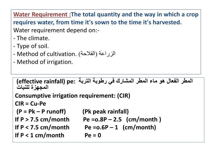 water requirement the total quantity n.w