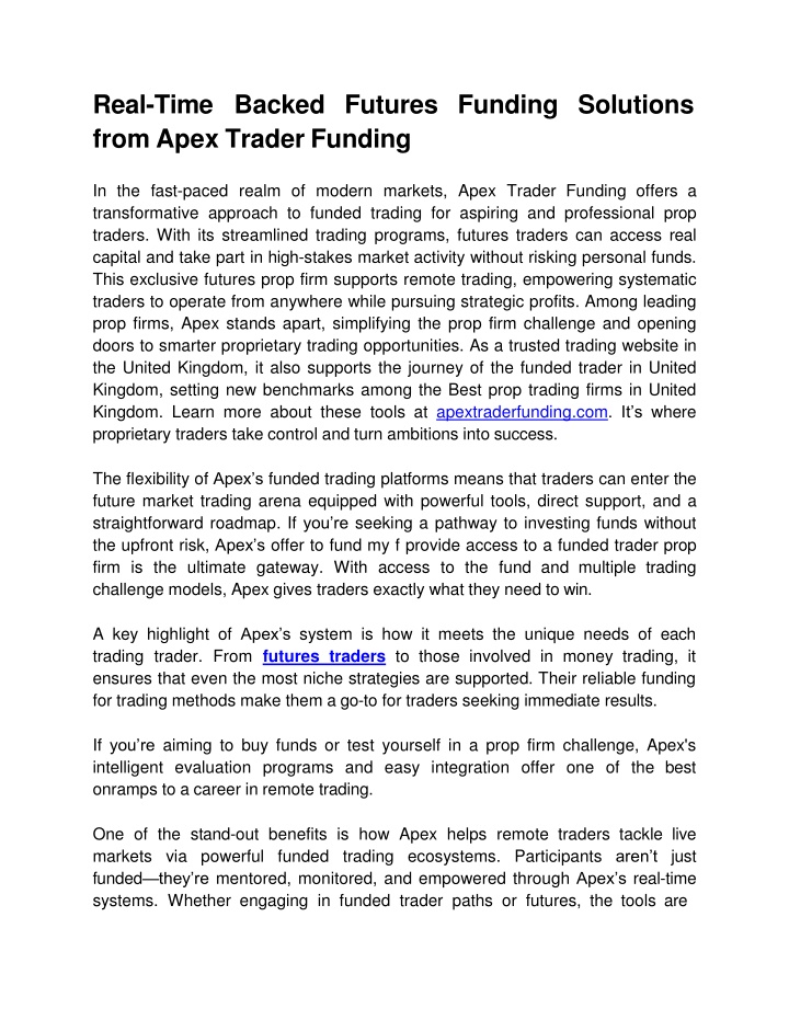 Real-Time Backed Futures Funding Solutions from Apex Trader Funding