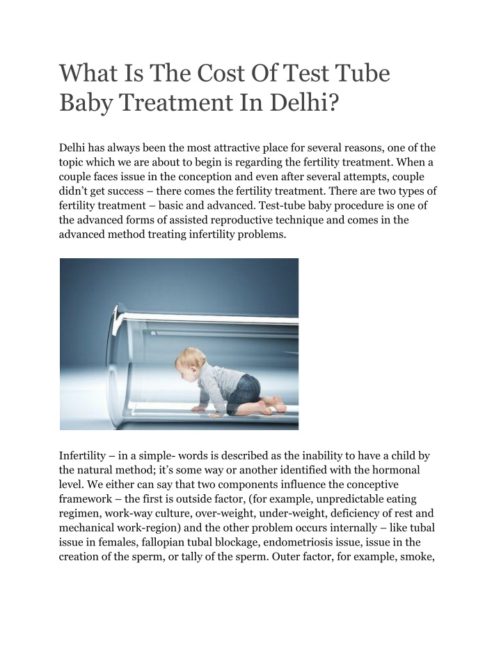 what is the cost of test tube baby treatment n.w