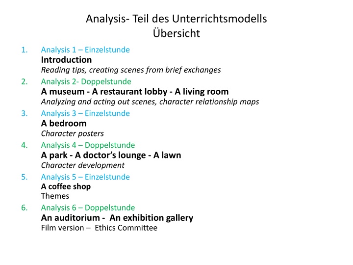 analysis teil des unterrichtsmodells bersicht n.w