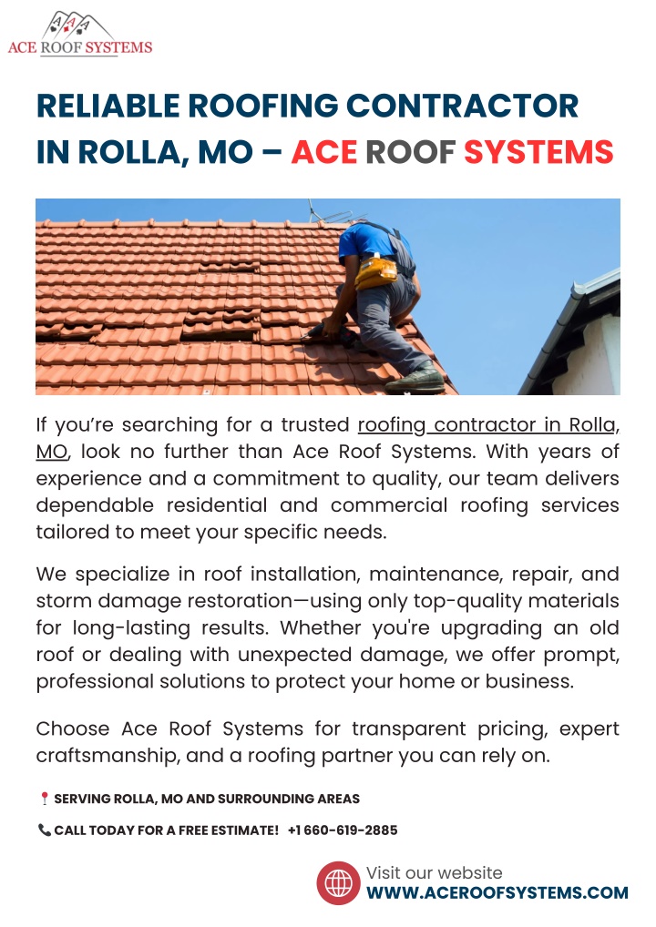 reliable roofing contractor in rolla mo ace roof n.w