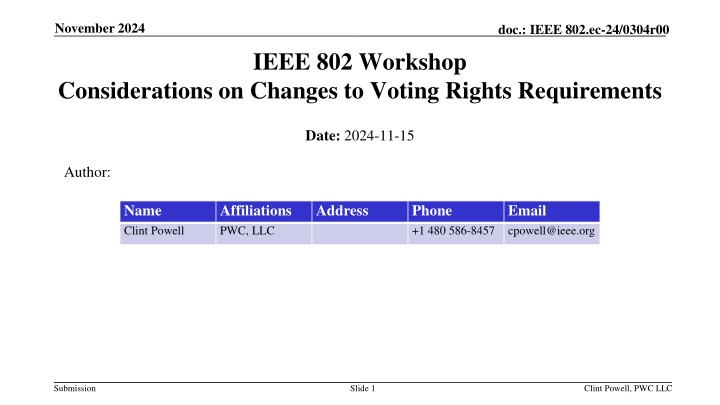 Workshop Considerations on Changes to Voting Rights Requirements