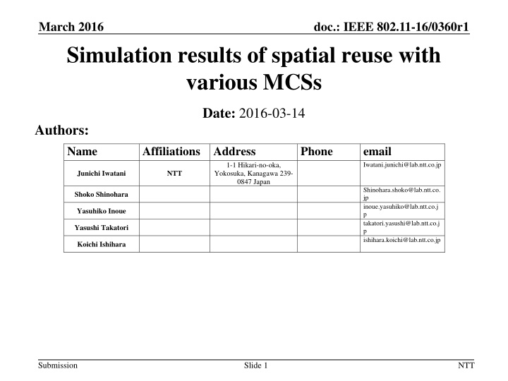 march 2016 simulation results of spatial reuse n.w