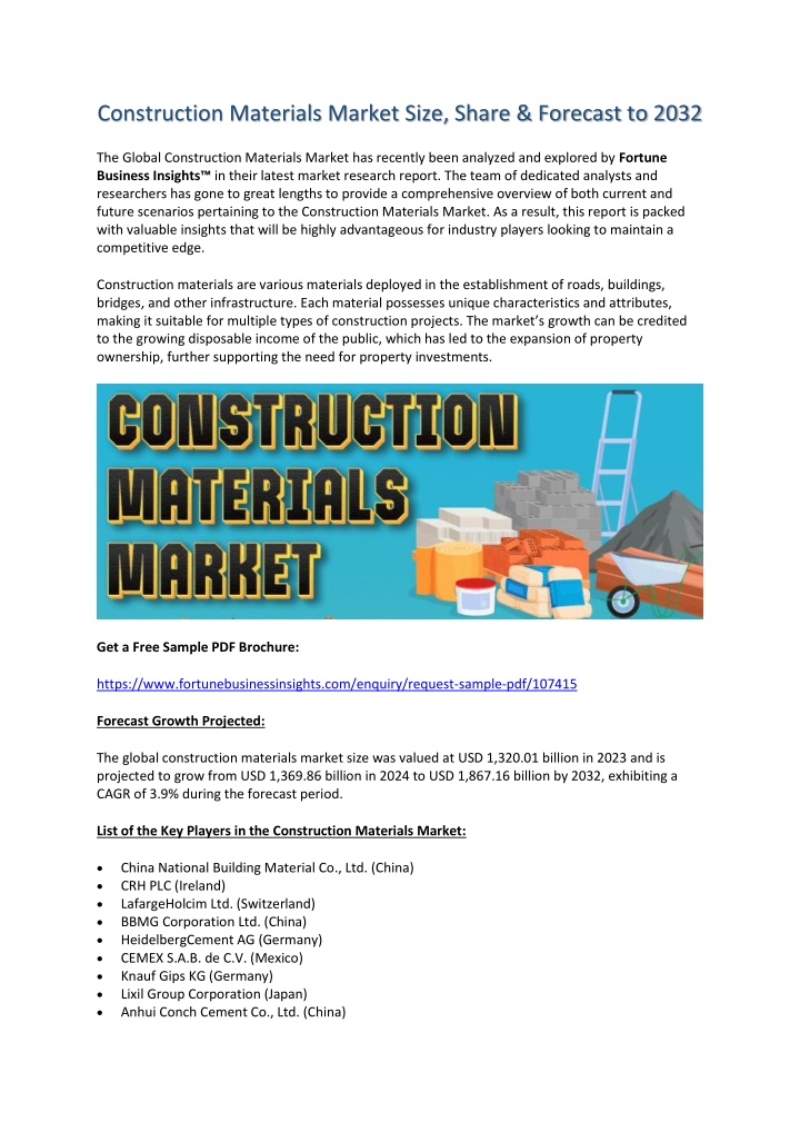 construction materials market size share forecast n.w