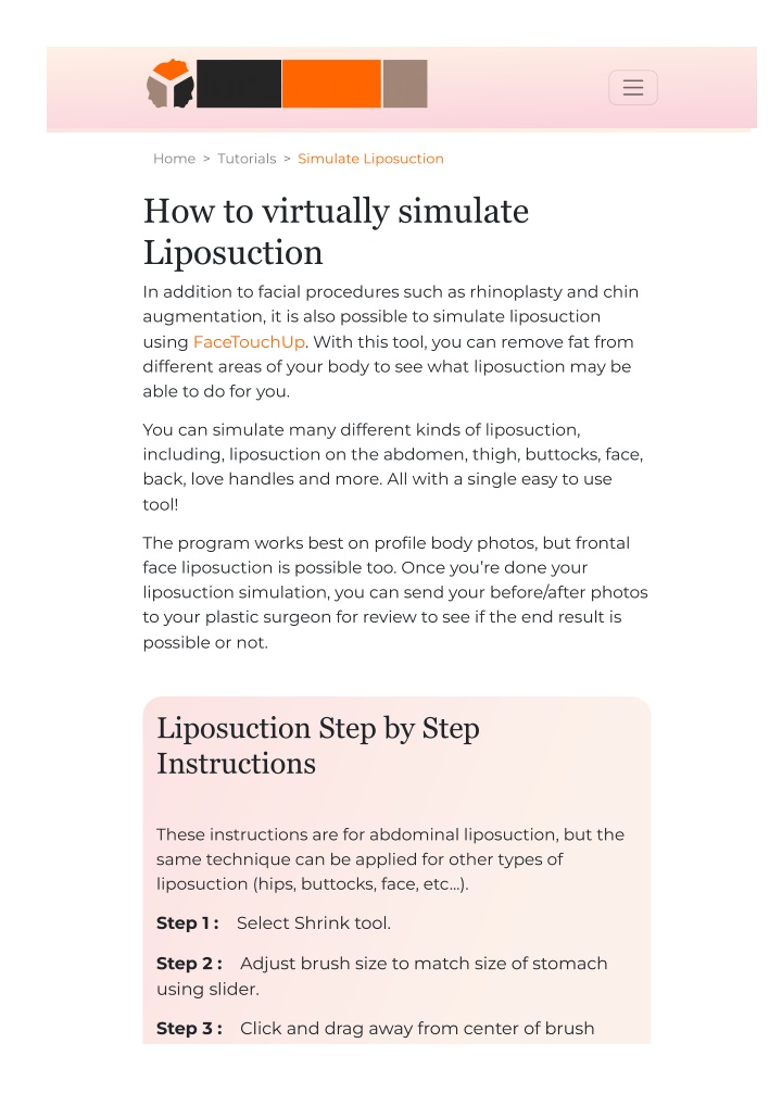 home tutorials simulate liposuction n.w